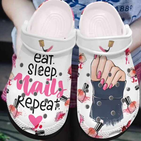 Nail Tech Personalized Clog Custom Crocs Comfortablefashion Style Comfortable For Women Men Kid Print 3D Eat Sleep Nails Repeat