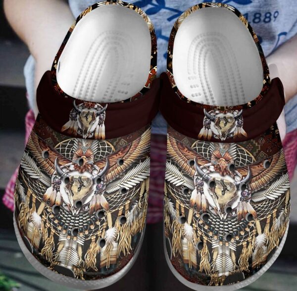 Native American Personalized Clog Custom Crocs Comfortablefashion Style Comfortable For Women Men Kid Print 3D Native Eagle Bull Skull