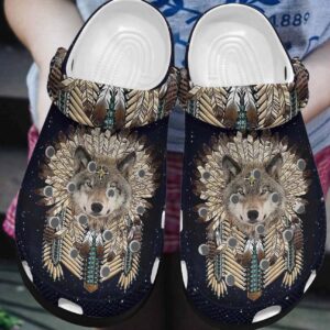 Native American Personalized Clog Custom Crocs Comfortablefashion Style Comfortable For Women Men Kid Print 3D Native Wolf