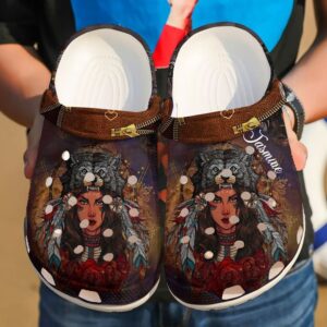 Native Personalized Wolf Girl Sku 1617 Crocs Crocband Clog Comfortable For Mens Womens Classic Clog Water Shoes