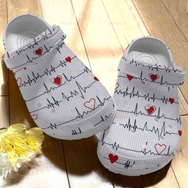 Nurse Personalize Clog Custom Crocs Clog Fashionstyle Comfortable For Kid Print 3D Heartbeat White For Mens And Womens