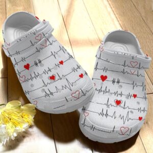 Nurse Personalize Clog Custom Crocs Clog Fashionstyle Comfortable Kid Print 3D Whitesole Heartbeat For Mens And Womens