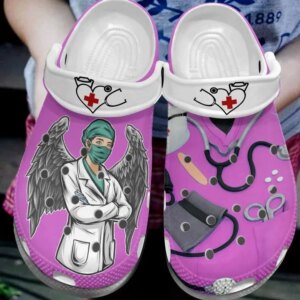 Nurse Personalize Clog Custom Crocs Fashionstyle Comfortable For Women Men Kid Print 3D Angel Wings