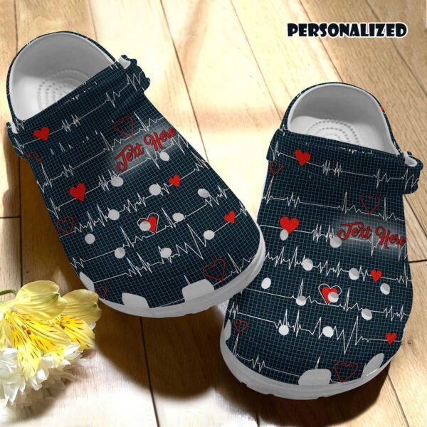 Nurse Personalize Clog Custom Crocs Fashionstyle Comfortable For Women Men Kid Print 3D Heartbeat Navy