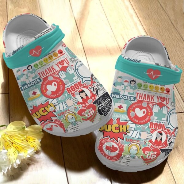 Nurse Personalize Clog Custom Crocs Fashionstyle Comfortable For Women Men Kid Print 3D Whitesole Thank You Heroes