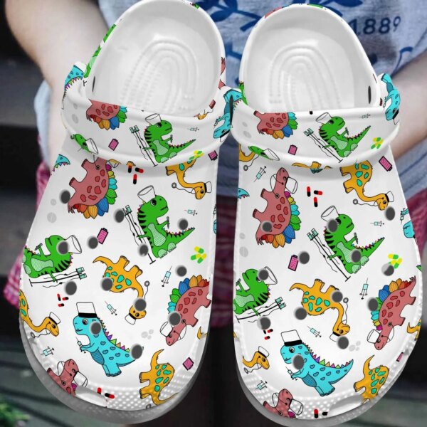 Nurse Personalized Clog Custom Crocs Comfortablefashion Style Comfortable For Women Men Kid Print 3D Dino Nurse