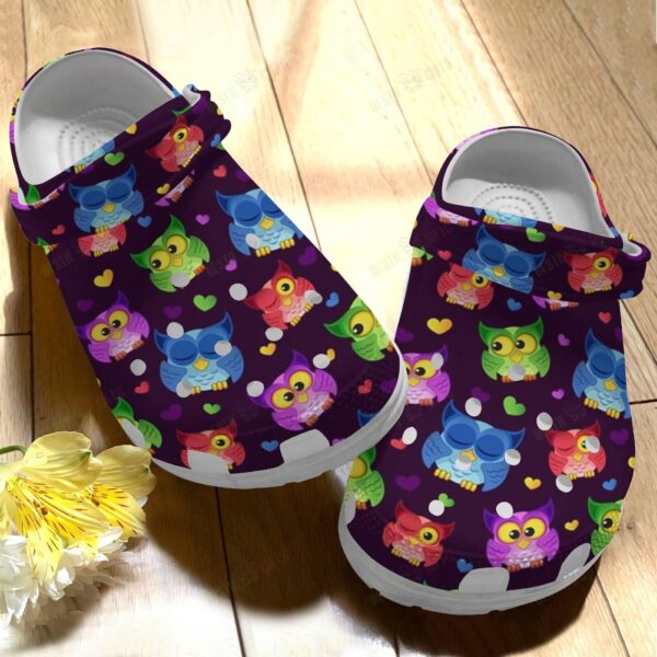 Owl Crocs Clog Classic Clog Whitesole Owl Heart Pattern Shoes