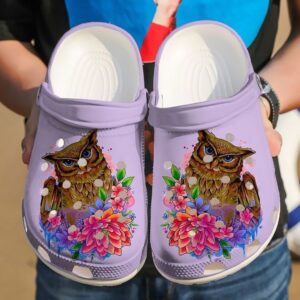 Owl Horned Art Sku 1733 Crocs Crocband Clog Comfortable For Mens Womens Classic Clog Water Shoes