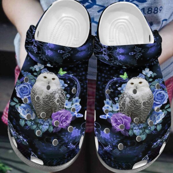 Owl Personalize Clog Custom Crocs Fashionstyle Comfortable For Women Men Kid Print 3D Whitesole Floral Night Owl