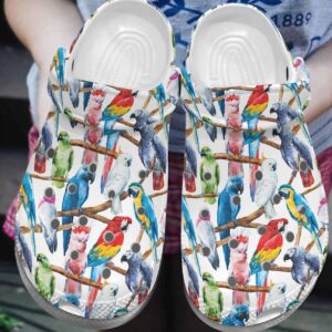 Parrot Personalize Clog Custom Crocs Fashionstyle Comfortable For Women Men Kid Print 3D Whitesole Parrot Pattern