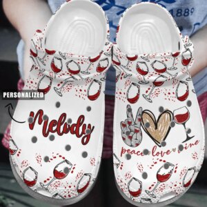 Peace Love Wine Personalized Clog Custom Crocs Comfortablefashion Style Comfortable For Women Men Kid Print 3D