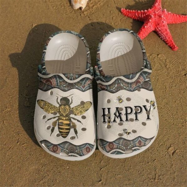Personalized Bee Happy Mandala Crocs Clogy Shoes For Mens And Womens