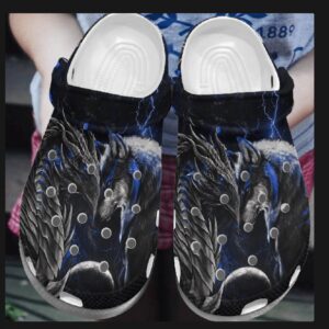 Personalized Black Monster Wolf Thunder Crocs Clogy Shoes For Mens And Womens