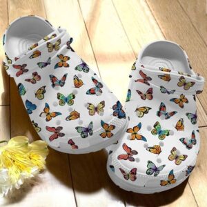 Personalized Butterflies Lovely White Crocs Clogy Shoes For Mens And Womens