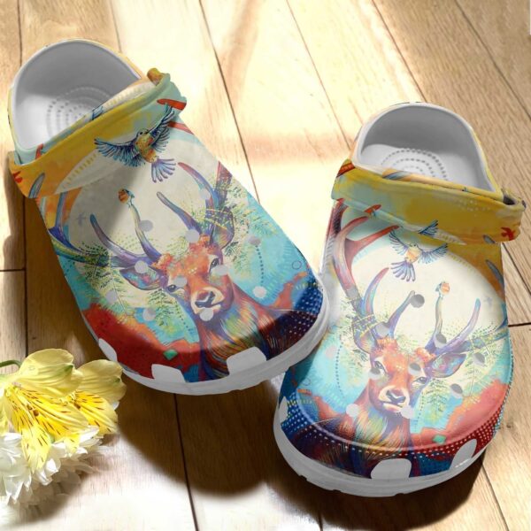 Personalized Colorful Deer Bird Art Crocs Clogy Shoes For Mens And Womens