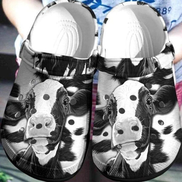 Personalized Cow Black And White Crocs Clogy Shoes For Mens And Womens