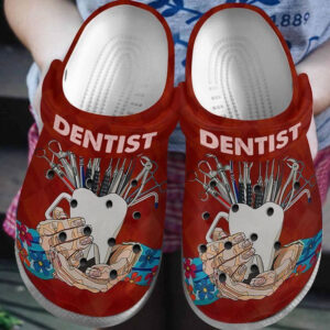 Personalized Dental Dentist Lovers Red Crocs Clogy Shoes For Mens And Womens