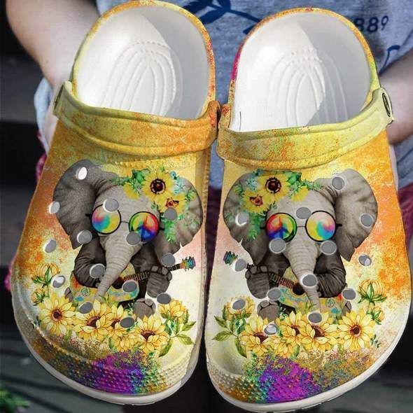Personalized Elephant Hippie Floral Crocs Clogy For Mens And Womens