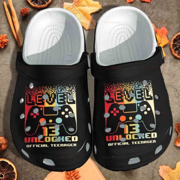 Personalized Game Level 13 Unlocked Official Teenager Black Crocs Clogy Shoes For Mens And Womens