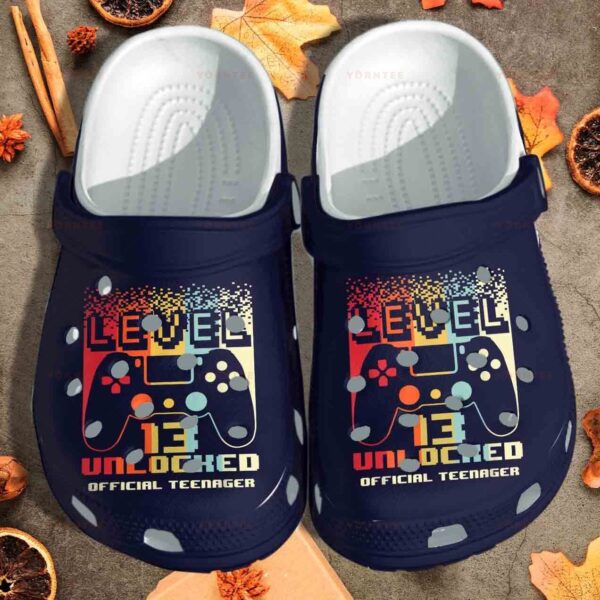 Personalized Game Level 13 Unlocked Official Teenager Blue Crocs Clogy Shoes For Mens And Womens