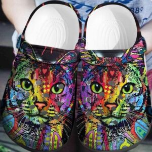 Personalized Hippie Colorful Cat Crocs Clogy Shoes For Mens And Womens