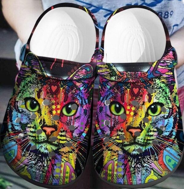 Personalized Hippie Colorful Cat Crocs Clogy Shoes For Mens And Womens