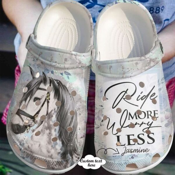 Personalized Horse Ride More Worry Less Crocs Clogy Shoes For Mens And Womens