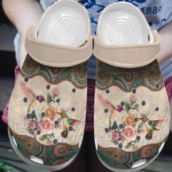 Personalized Hummingbirds Flowers Mandala Crocs Clogy Shoes For Mens And Womens