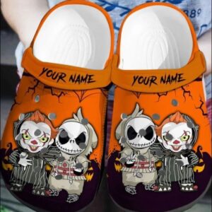 Personalized Jack Skellington And Pennywise Crocs Crocband Clog Comfortable For Mens Womens Classic Clog Water Shoes