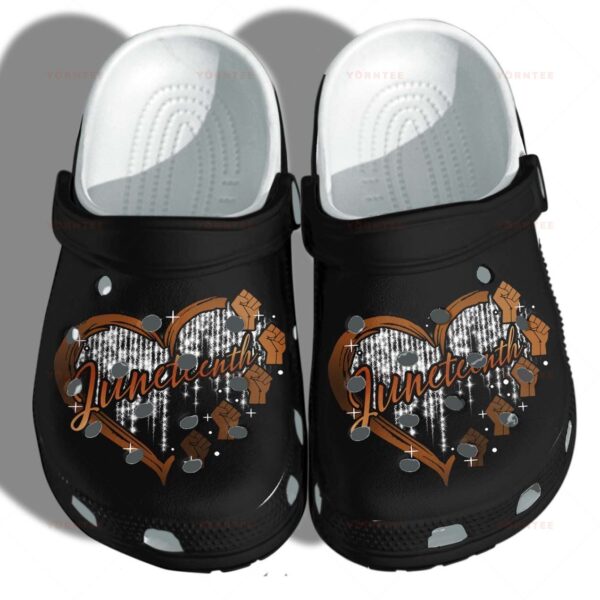 Personalized Juneteenth Heart Hand Black Crocs Clogy Shoes For Mens And Womens