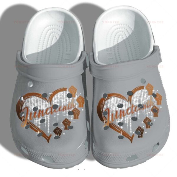 Personalized Juneteenth Heart Hand Grey Crocs Clogy Shoes For Mens And Womens