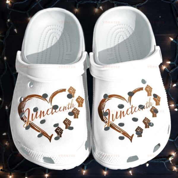Personalized Juneteenth Heart Hand White Crocs Clogy Shoes For Mens And Womens