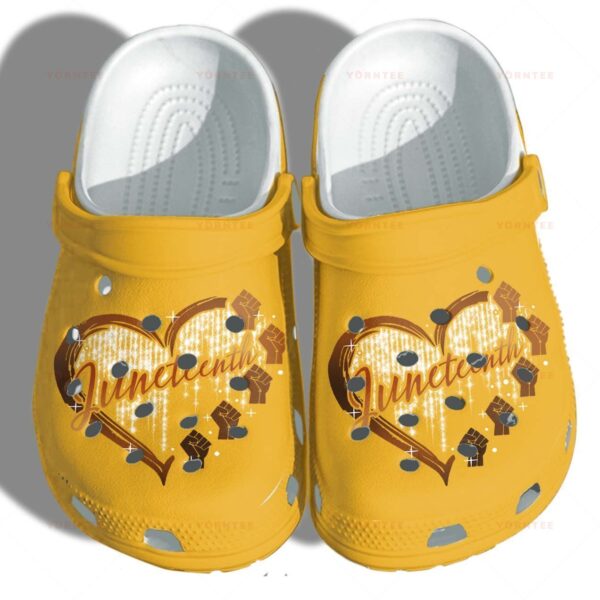 Personalized Juneteenth Heart Hand Yellow Crocs Clogy Shoes For Mens And Womens