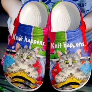 Personalized Knitting Knit Happens Cat Crocs Clogy Shoes For Mens And Womens