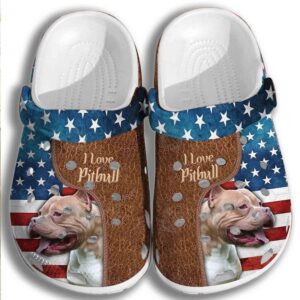 Personalized Love Pitbull Usa Flag For Men Women Crocs Clogy Shoes For Mens And Womens