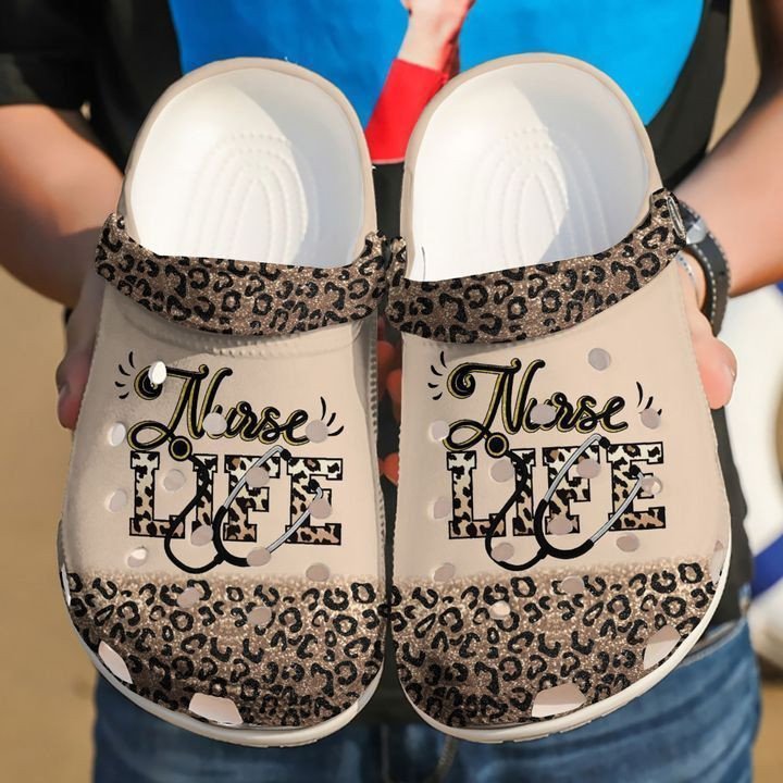 Personalized Nurse Nursing Life Cheetah Crocs Clogy Shoes For Mens And Womens