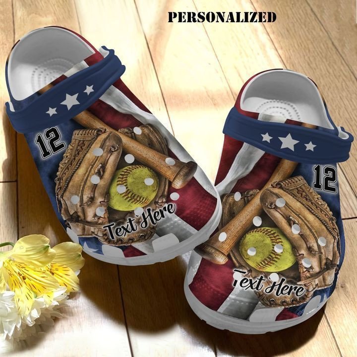 Personalized Softball Flag Lovers  Crocs Clogy Shoes For Mens And Womens