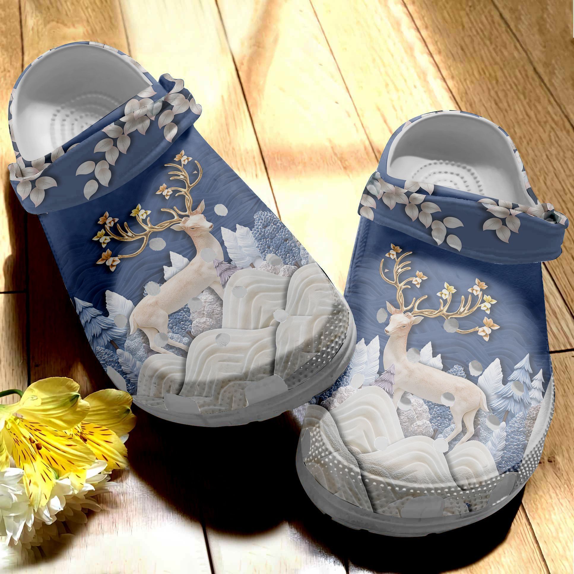 Personalized White Deer Crocs Clogy Shoes For Mens And Womens