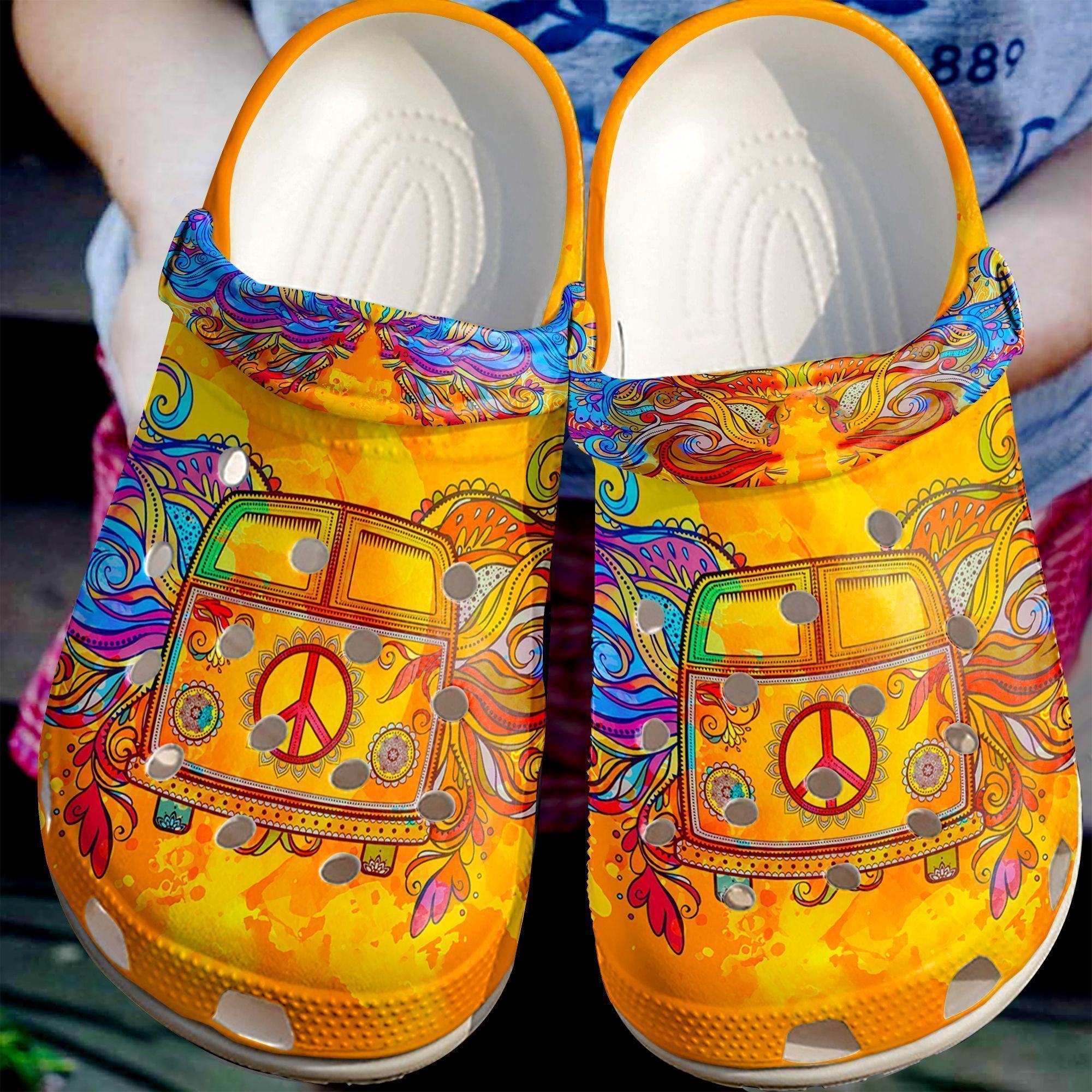 Personalized Yellow Car Hippie Men Women Crocs Clogy Shoes For Mens And Womens