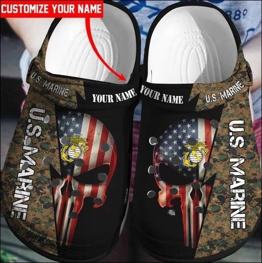 Personlized The Punisher Us Marine Crocs Crocband Clog Comfortable For Mens Womens Classic Clog Water Shoes