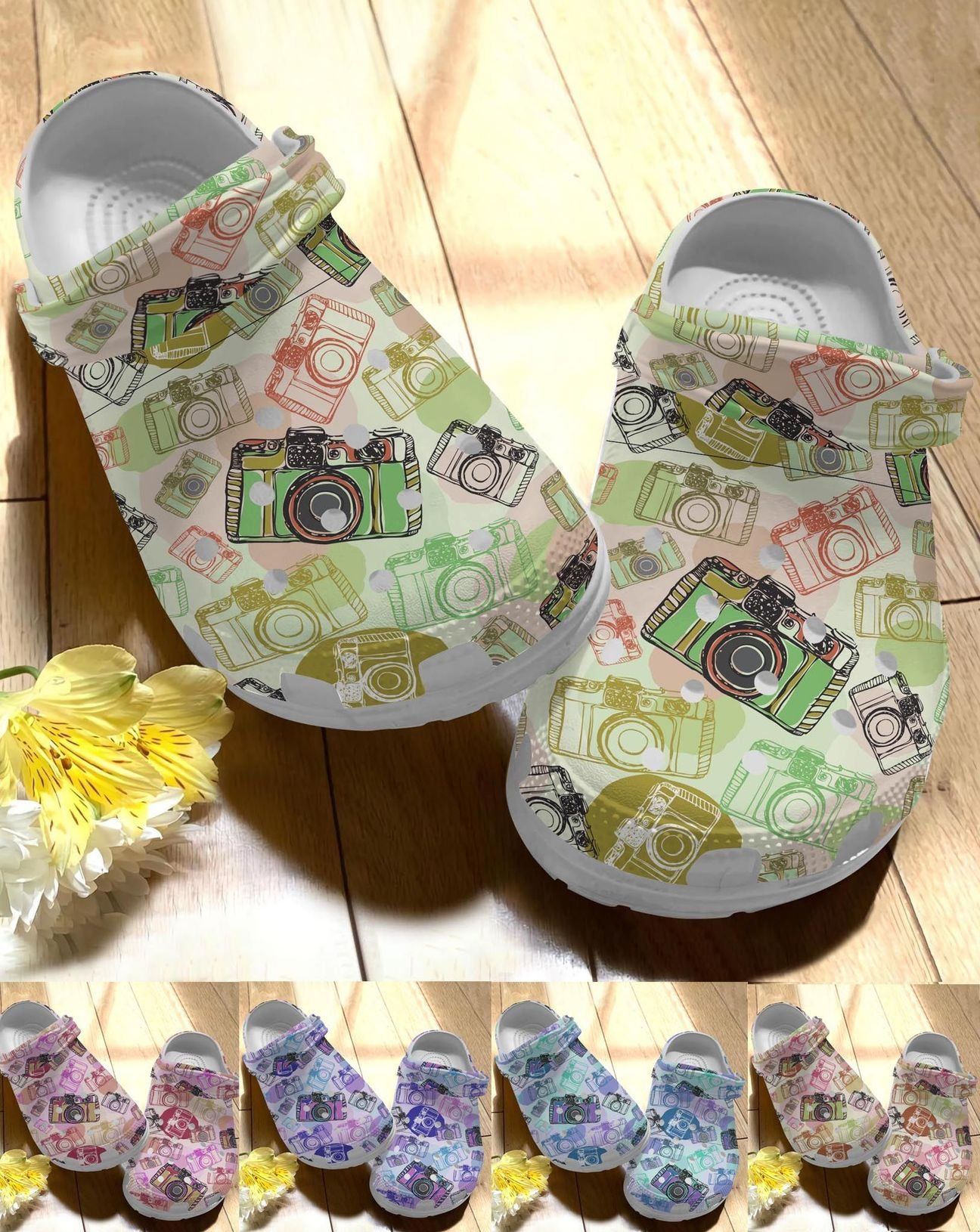 Photographer Personalize Clog Custom Crocs Fashionstyle Comfortable For Women Men Kid Print 3D Whitesole Colorful Camera Pattern V1