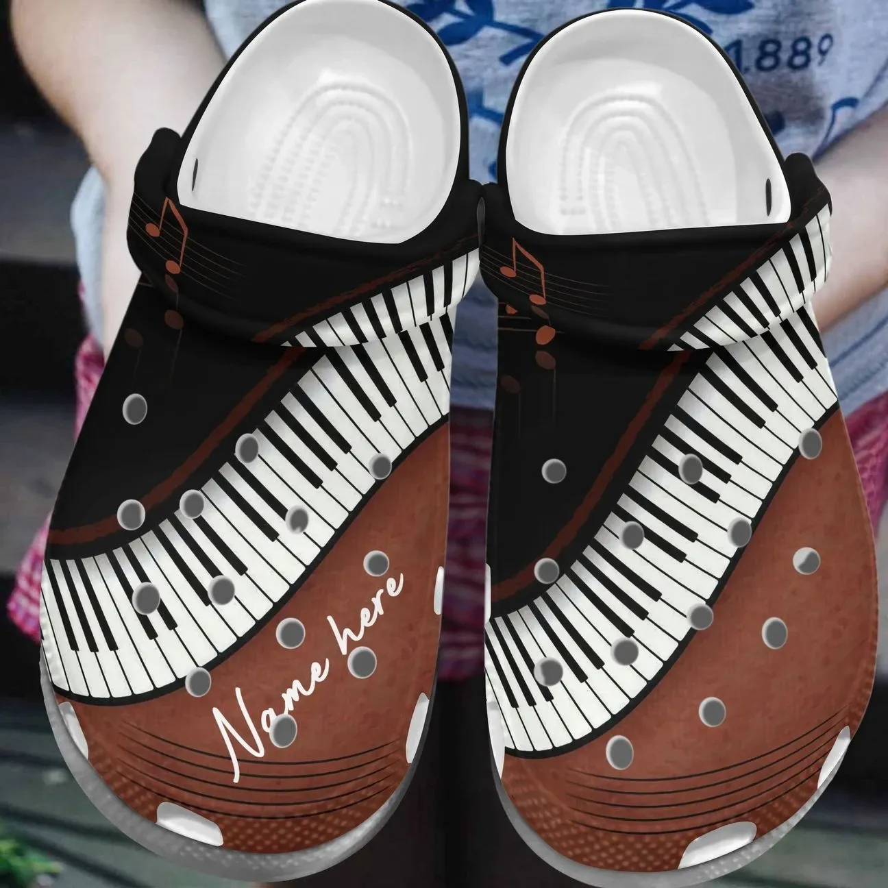 Piano Personalized Clog Custom Crocs Comfortablefashion Style Comfortable For Women Men Kid Print 3D Brown Piano Keyboard