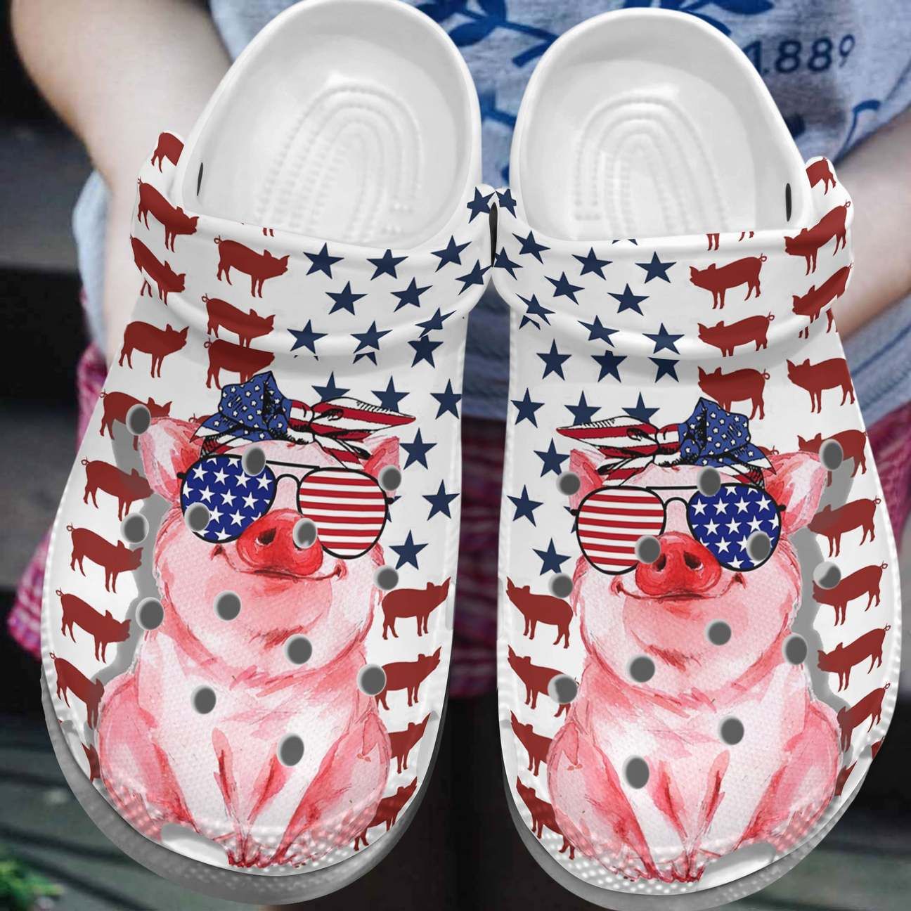 Pig Personalized Clog Custom Crocs Comfortablefashion Style Comfortable For Women Men Kid Print 3D American Flag Pig