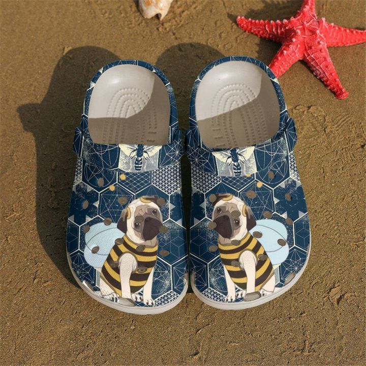 Pug Love Bee Sku 1932 Crocs Crocband Clog Comfortable For Mens Womens Classic Clog Water Shoes