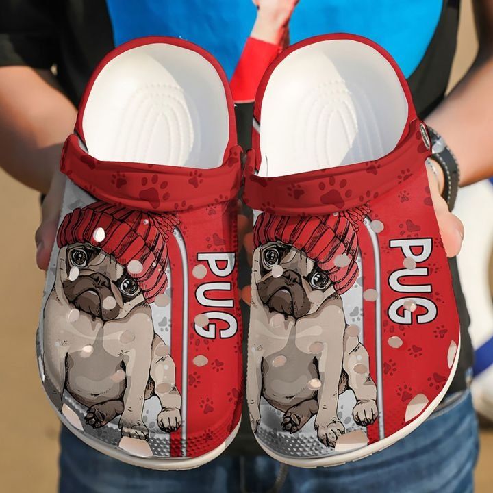 Pug Love Red Sku 1934 Crocs Crocband Clog Comfortable For Mens Womens Classic Clog Water Shoes