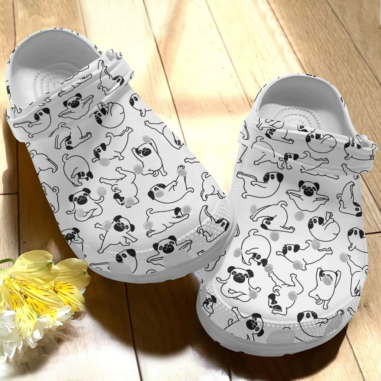 Pug Personalize Clog Custom Crocs Fashionstyle Comfortable For Women Men Kid Print 3D Whitesole Flexible Puggy