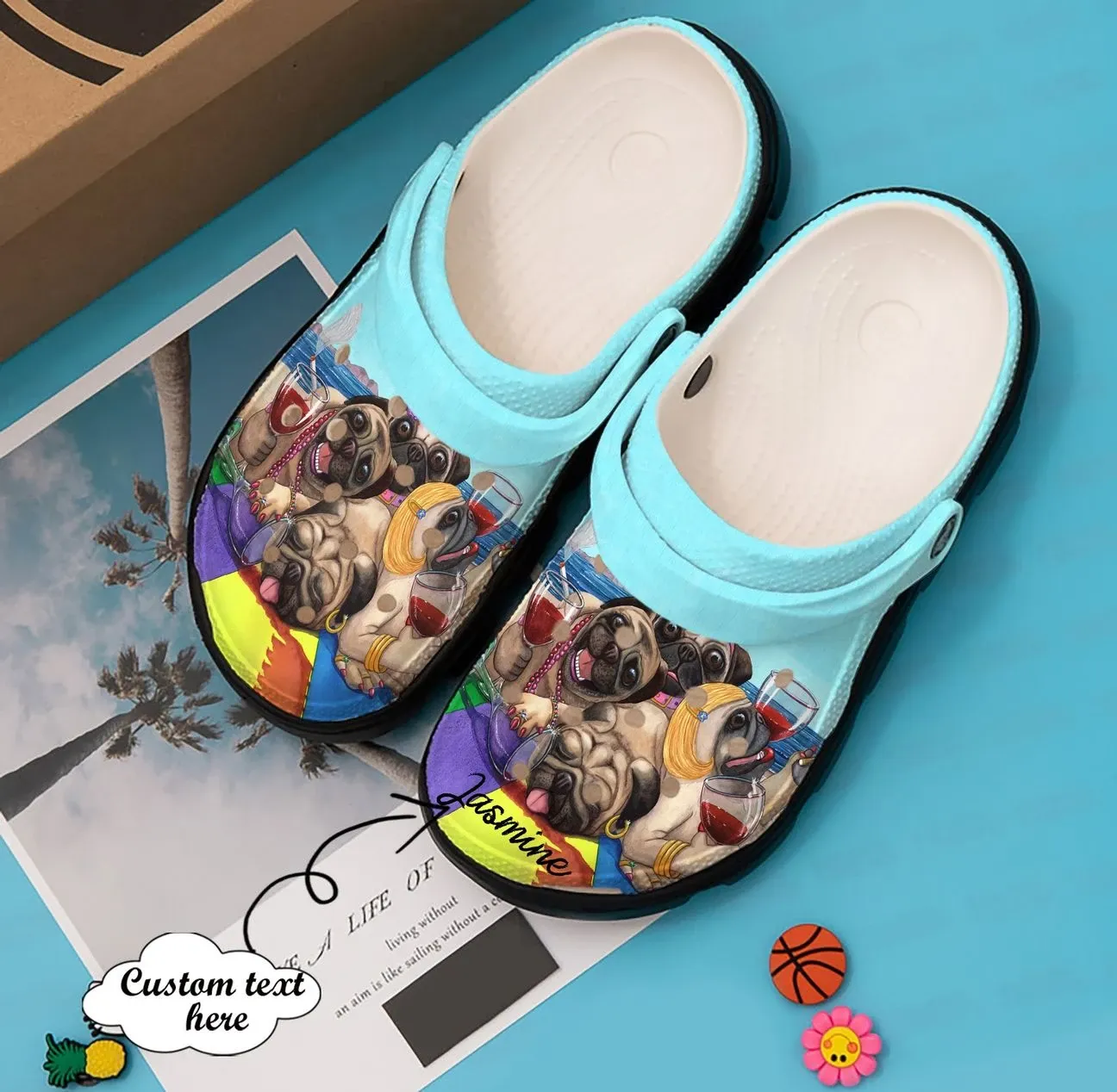 Pug Personalized Clog Custom Crocs Comfortablefashion Style Comfortable For Women Men Kid Print 3D Pug Beach