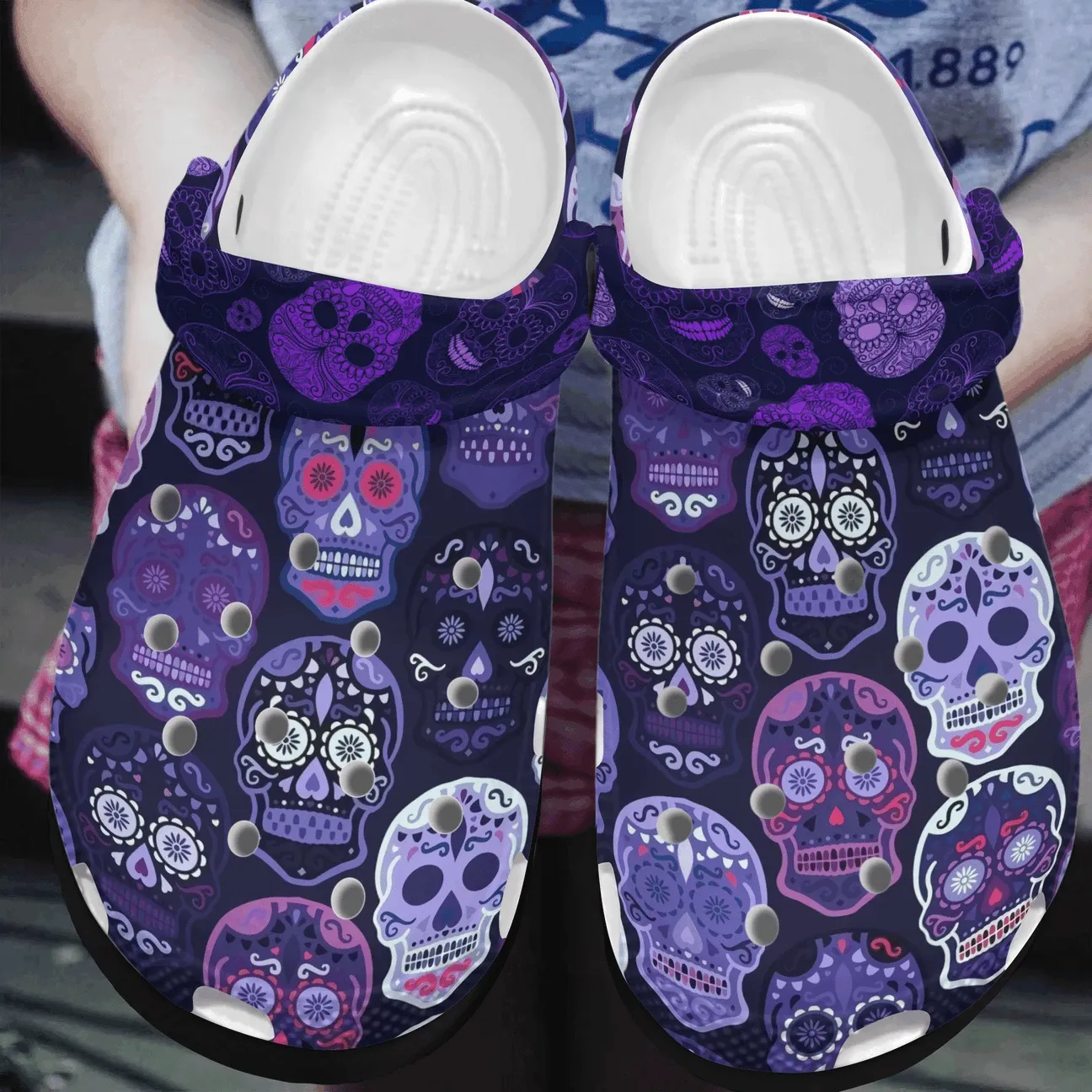 Purple Skulls Personalized Clog Custom Crocs Comfortablefashion Style Comfortable For Women Men Kid Print 3D