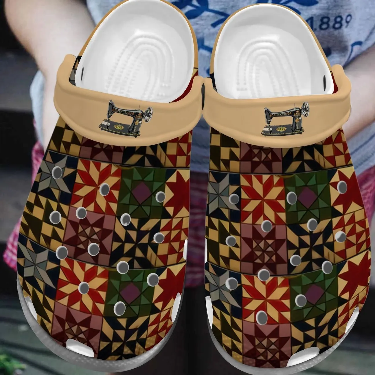 Quilting Blocks Personalize Clog Custom Crocs Fashionstyle Comfortable For Women Men Kid Print 3D Whitesole