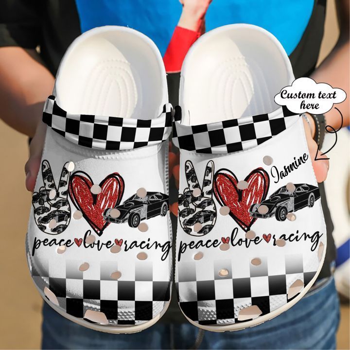 Racing Personalized Peace Love Sku 1986 Crocs Clog Clog Shoes